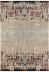 Close-up of the hand-knotted Coudersport Carpet. Contemporary style with black, red, blue, and tan abstract design. 80% Wool. Design-Rectangle-69