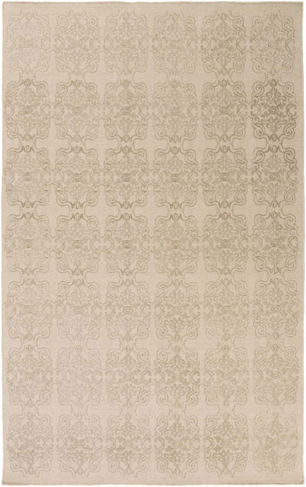 Close-up of the Countyline Area Rug. Hand-woven wool rug with a subtle, neutral floral pattern. Contemporary, farmhouse style. Design-Rectangle-527