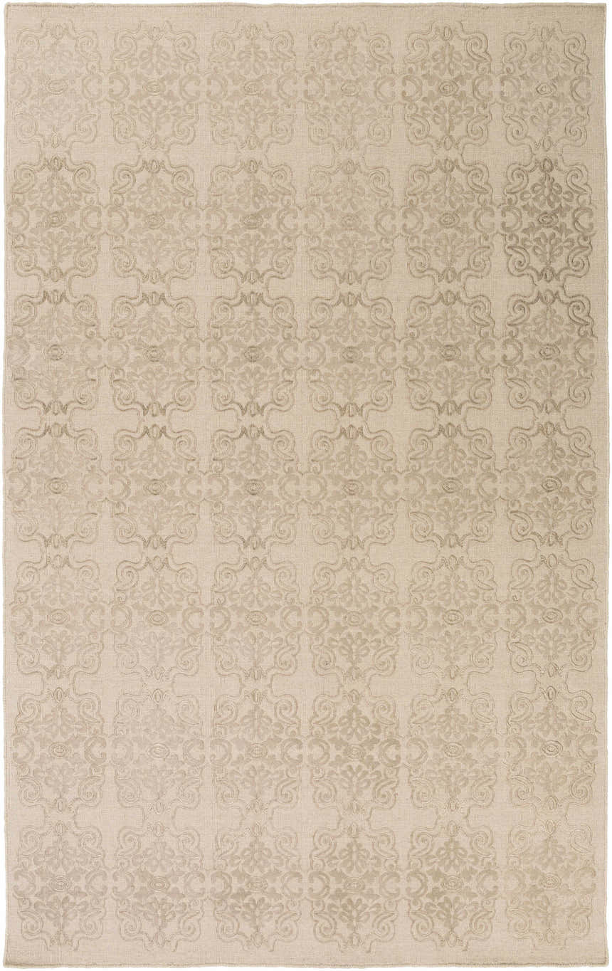 Close-up of the Countyline Area Rug. Hand-woven wool rug with a subtle, neutral floral pattern. Contemporary, farmhouse style. Design-Rectangle-527