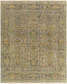 Detailed texture of the Coylton Area Rug in black, burnt orange, and teal. Hand-knotted wool rug with traditional floral pattern. Design-Rectangle-810