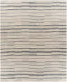 Close-up of the hand-tufted Creswell Broken-Striped Wool Area Rug. Beige rug with charcoal and black broken horizontal stripes. Design-Rectangle-810