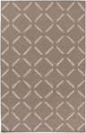 Close-up of the Cridersville Area Carpet. Taupe rug with a light gray geometric diamond pattern. Hand woven wool rug. Design-Rectangle-576