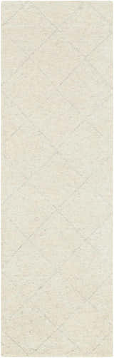 Close-up of the Caramoran Premium Rug, a beige and cream hand-knotted wool rug with a subtle geometric diamond pattern. Design-Runner-268
