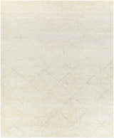 Close-up of the Caramoran Premium Rug in beige and cream with a subtle diamond pattern and hand-knotted texture. Design-Rectangle-810
