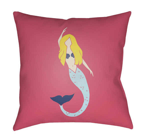 Kids Mermaid Decorative Nursery Dark Pink Outdoor Throw Pillow