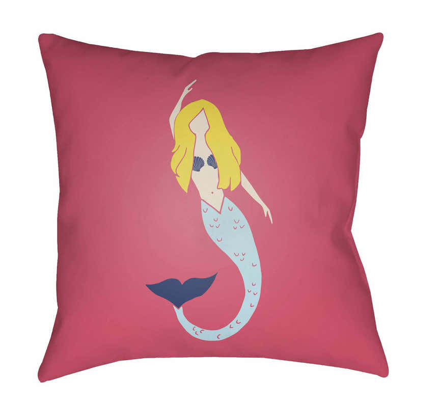 Kids Mermaid Decorative Nursery Dark Pink Outdoor Throw Pillow