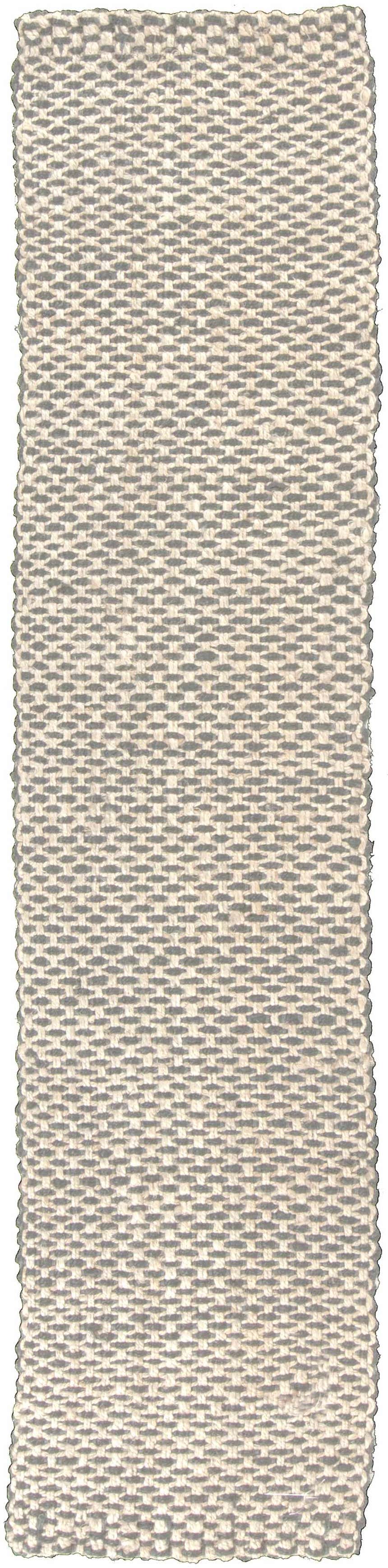Close-up of the Carrier Clearance Jute Carpet. Hand-woven texture in charcoal, ivory, and natural jute tones. Design-Runner-23