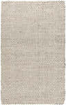 Close-up of the hand-woven Carrier Clearance Jute Carpet. Features a charcoal and ivory woven pattern on natural jute. Design-Rectangle-58