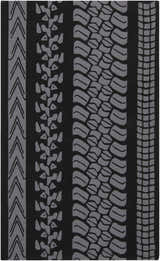 Close-up of the Cressona Area Rug featuring a gray pattern on a black background. Hand-hooked texture. Design-Rectangle-58