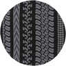 Close-up of round Cressona Area Rug; black background with gray geometric patterns and stripes. Hand-hooked texture. Design-Round-8