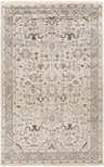 Hand knotted Carthage Area Rug in beige, light gray, and brown with a traditional oriental pattern. Design-Rectangle-69