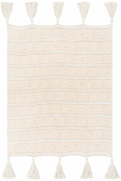 Beige Throw Blanket with big tassels - 50"x60"