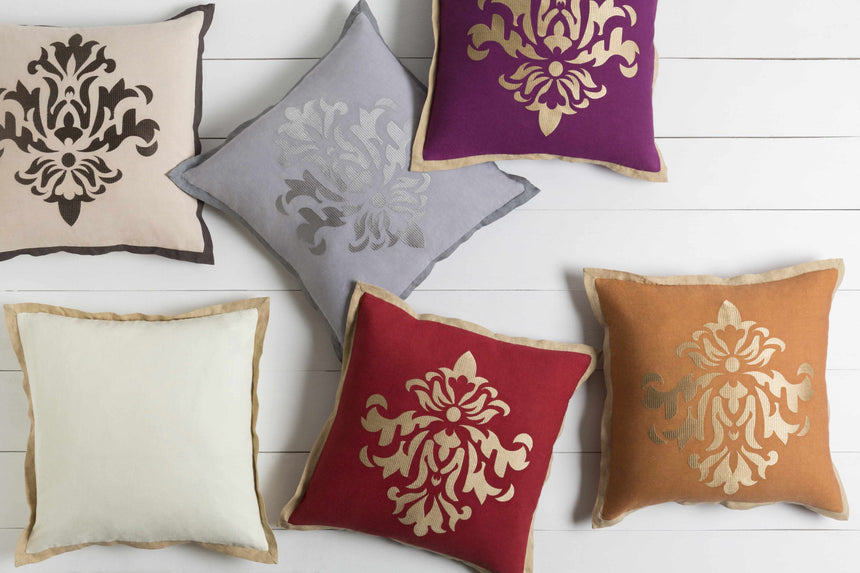Leyden Rustic Gold Damask Throw Pillow - Clearance