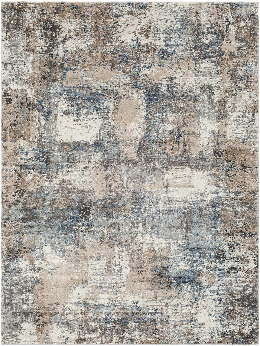 Close-up of the Culasian Luxe Thick Area Rug. Abstract design in aqua, beige, brown, and gray tones. Contemporary style. Design-Rectangle-537