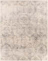 Close-up of the Cundiff Area Rug, a beige rug with a traditional gray and black medallion pattern. Design-Rectangle-71010