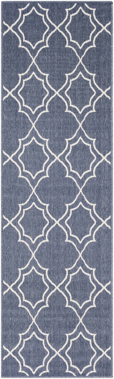 Unique Navy Blue Lattice Trellis Outdoor Rug - Clearance