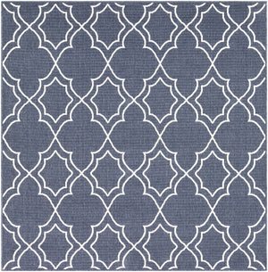 Unique Navy Blue Lattice Trellis Outdoor Rug - Clearance