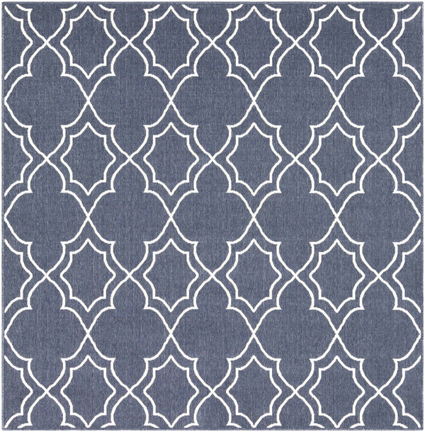 Unique Navy Blue Lattice Trellis Outdoor Rug - Clearance