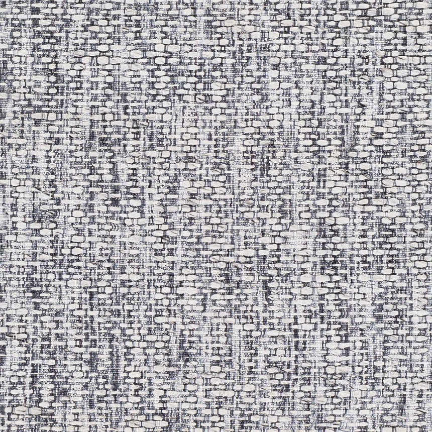 Close-up of the Cushendall Premium Rug showing its woven texture in dark blue, off white, pale blue, and teal. Swatch