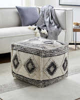 Cowanesque Beige Diamond-Patterned Square Pouf