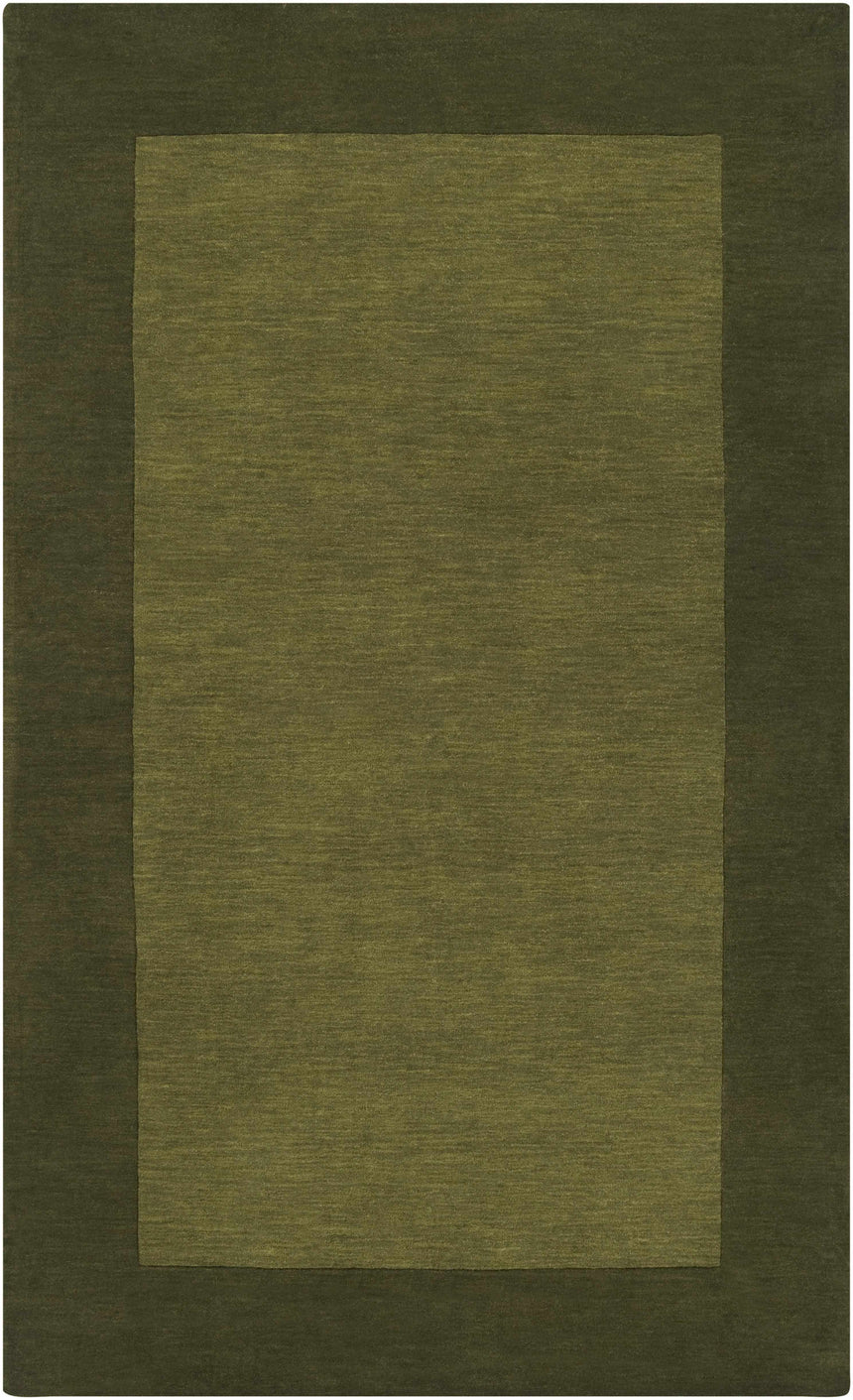 Bordered Solid Olive Green Wool Rug