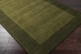 Bordered Solid Olive Green Wool Rug
