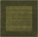 Bordered Solid Olive Green Wool Rug