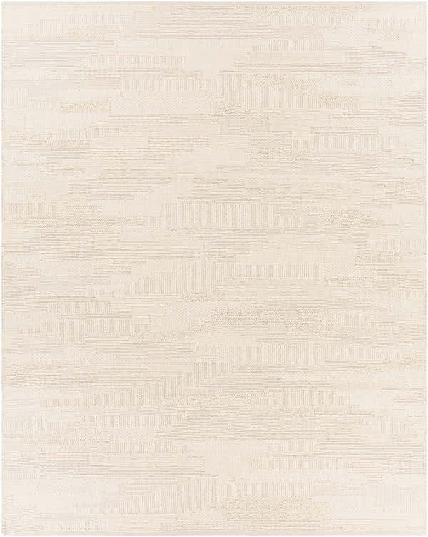 Close-up of a textured Cypress Cream Wool Rug. Hand woven, contemporary style with a subtle geometric pattern. Design-Rectangle-810