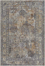 Detailed pattern of the Dagatan Washable Area Rug in beige, black, and camel. Traditional oriental rug design. Design-Rectangle-5373
