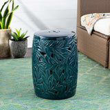 Daguioman Teal Leaf Ceramic Stool