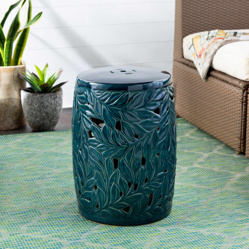 Daguioman Teal Leaf Ceramic Stool