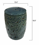 Daguioman Teal Leaf Ceramic Stool