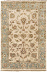 Hand-knotted Dahlonega Area Carpet in beige, light sage, and brown floral design. Traditional style rug. Design-Rectangle-5686
