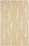 Close-up of the Dale Area Carpet. Hand-woven wool rug with a contemporary light beige and mustard geometric pattern. Design-Rectangle-58