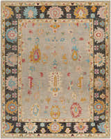 Hand knotted Dalupaon Area Rug featuring a traditional floral design in black, beige, blue, pink, and mustard tones. Design-Rectangle-810