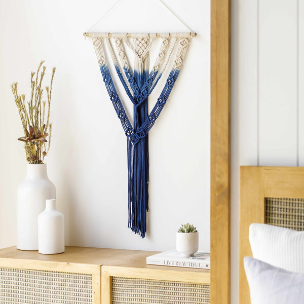 Dancalan Cream & Blue Macrame Wall Art