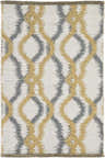 Close-up of the hand woven Danvers Area Rug. Contemporary wool rug in charcoal, ivory, and mustard colors. Design-Rectangle