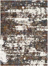 Close-up of the Darenth Area Rug showing its shag texture and abstract pattern in cream, burgundy, navy, and mustard tones. Design-Rectangle-537