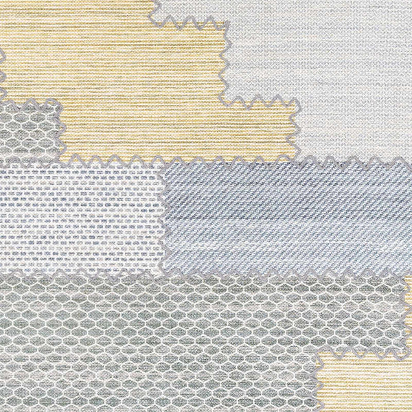 Bishopton Blue/Yellow Patchwork Viscose Rug - Clearance