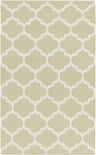 Close-up of the Dearborn Area Carpet Area Rug, a hand-woven cotton rug with a cream and light green trellis pattern. Design-Rectangle-58