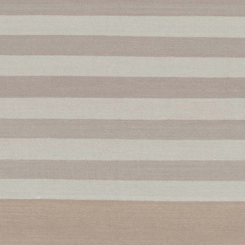 Close-up of the Decordova Area Carpet showing its charcoal, gray, and medium gray striped pattern and hand woven texture. Swatch