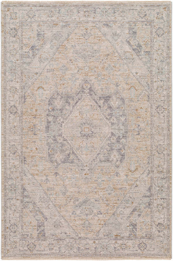 Detailed texture of a Deena Thick Luxe Area Rug in brown, charcoal, teal, and sage. Farmhouse traditional style. Design-Rectangle-575
