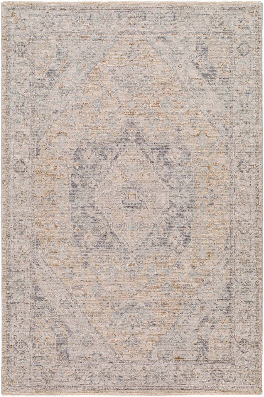 Detailed texture of a Deena Thick Luxe Area Rug in brown, charcoal, teal, and sage. Farmhouse traditional style. Design-Rectangle-575