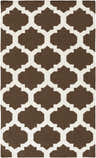 Close-up of the hand woven Depew Area Rug. Contemporary wool rug in dark brown and ivory with an geometric trellis pattern. Design-Rectangle-58