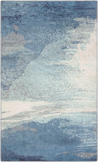 Olivia Abstract Ice Blue Thin Area Rug