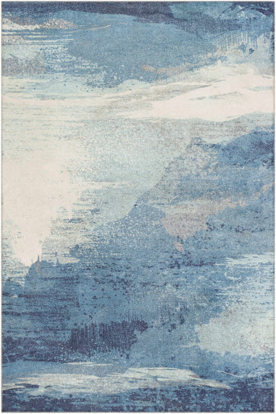 Olivia Abstract Ice Blue Thin Area Rug