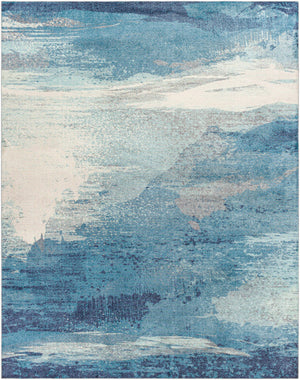 Olivia Abstract Ice Blue Thin Area Rug