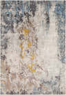 Close up of the Dewitt Premium Rug showing its abstract pattern in black, blue, brown, mauve, mustard, sage, and tan. Design-Rectangle-69