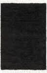 Close-up of the Mampurog Black Shag Rug, a plush, textured rug with cream tassels. Contemporary style. Design-Rectangle-57