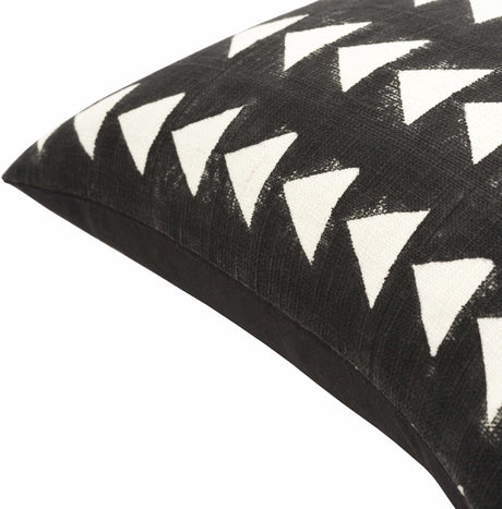 Triava Black and Cream Geometric Triangle Global Bohemian Cotton Lumbar Pillow